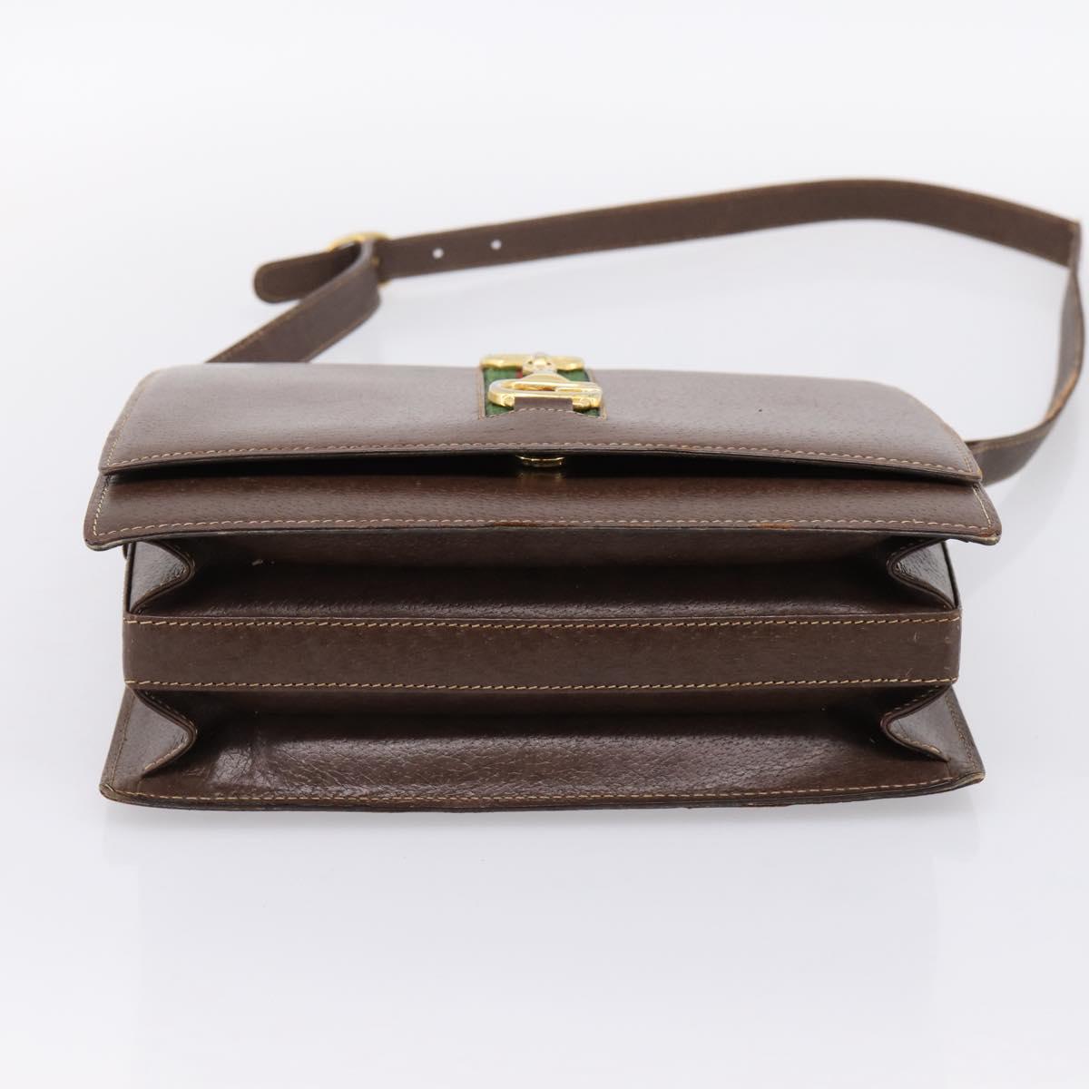 GUCCI Web Sherry Line Shoulder Bag Leather Brown Gold Tone Auth ep15712