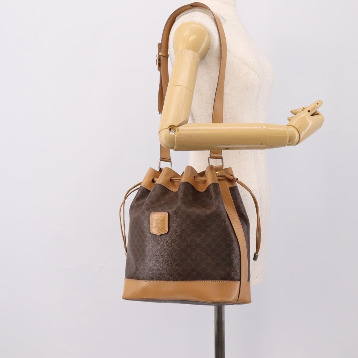 CELINE Macadam Shoulder Bag PVC Leather Brown Gold Tone Auth ep15713A