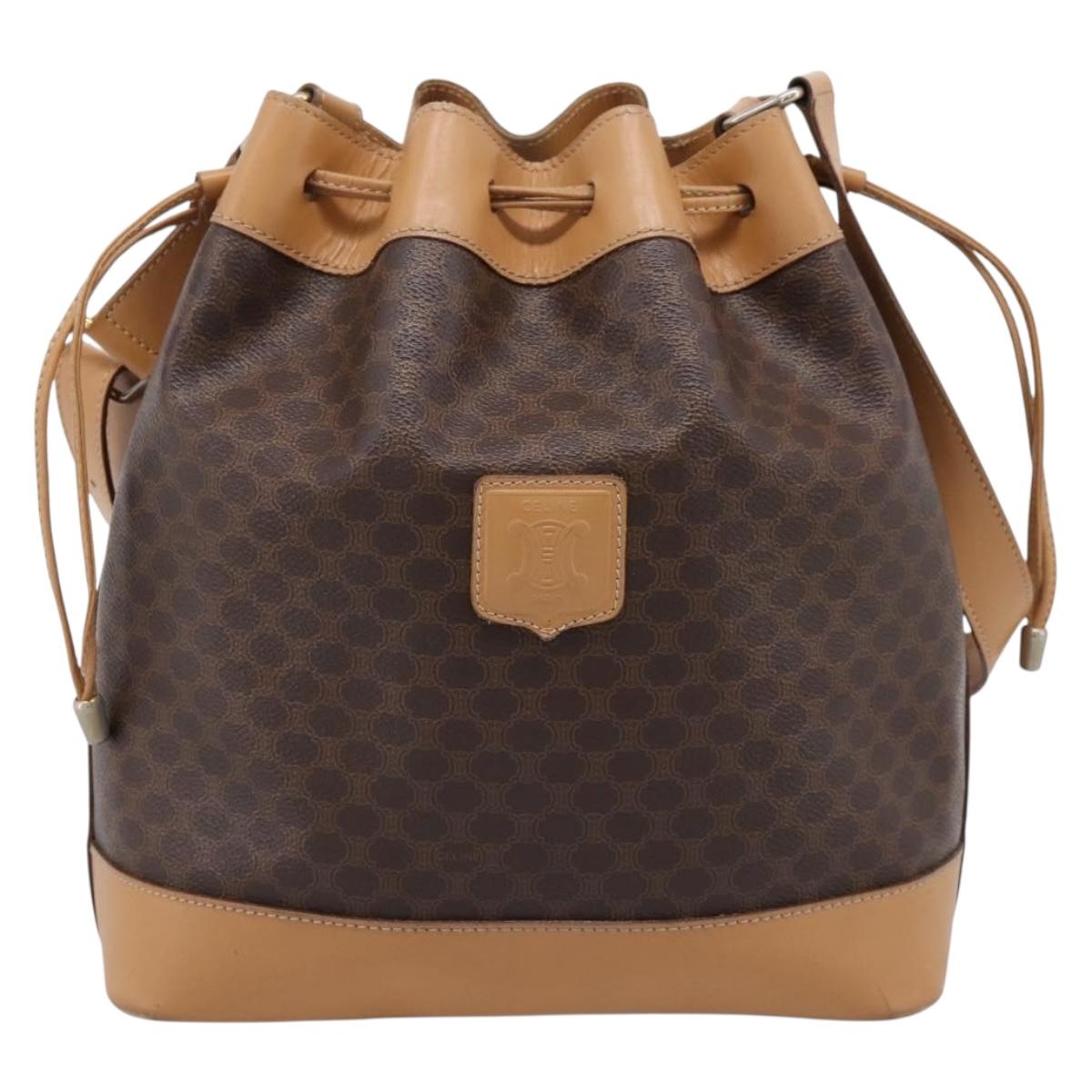 CELINE Macadam Shoulder Bag PVC Leather Brown Gold Tone Auth ep15713A