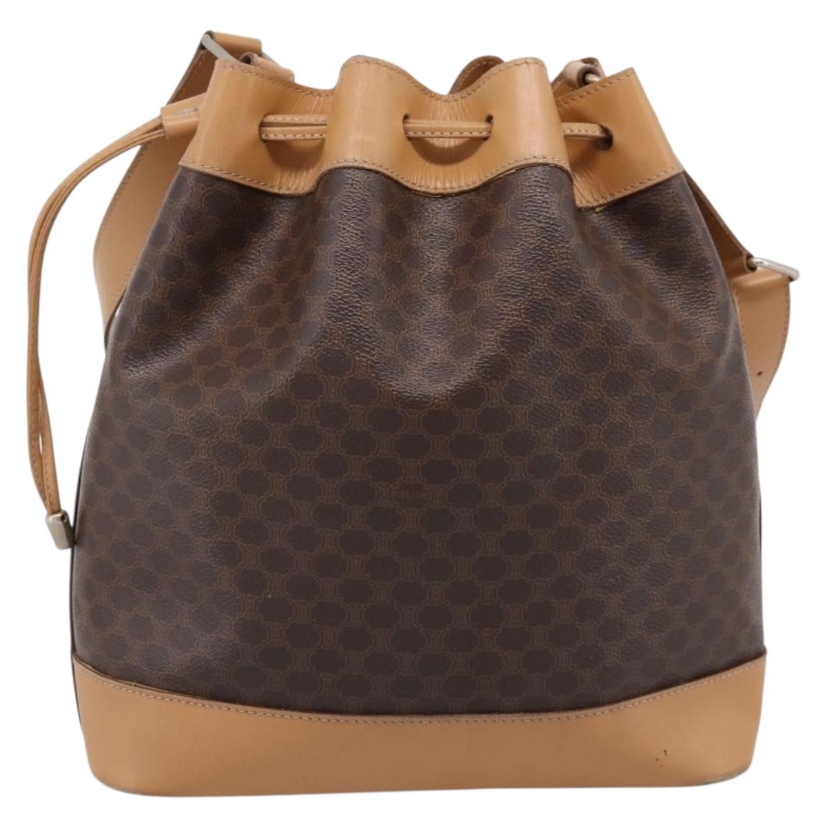 CELINE Macadam Shoulder Bag PVC Leather Brown Gold Tone Auth ep15713A