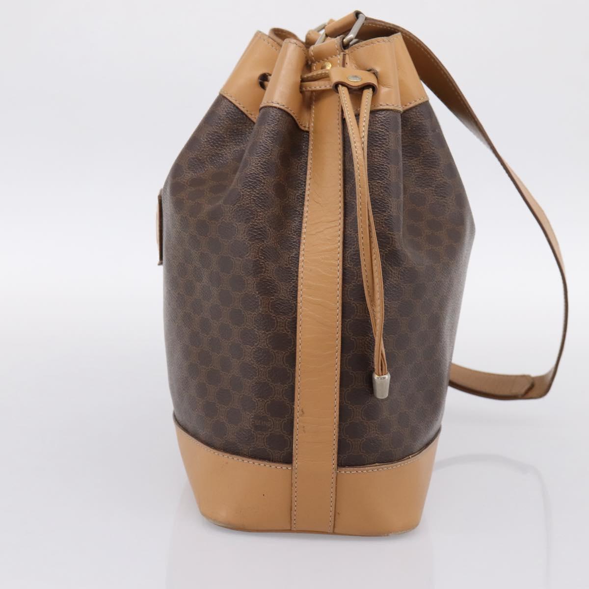 CELINE Macadam Shoulder Bag PVC Leather Brown Gold Tone Auth ep15713A