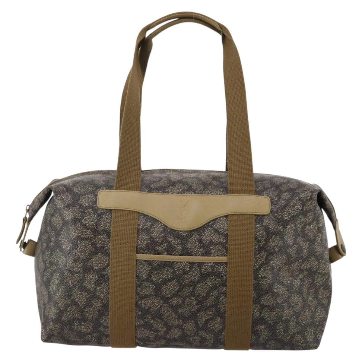 SAINT LAURENT Boston Bag PVC Leather Gray Beige Auth ep15716