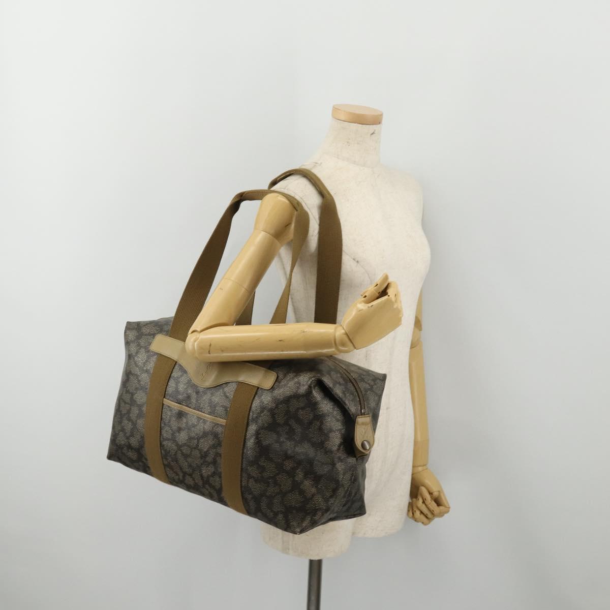 SAINT LAURENT Boston Bag PVC Leather Gray Beige Auth ep15716