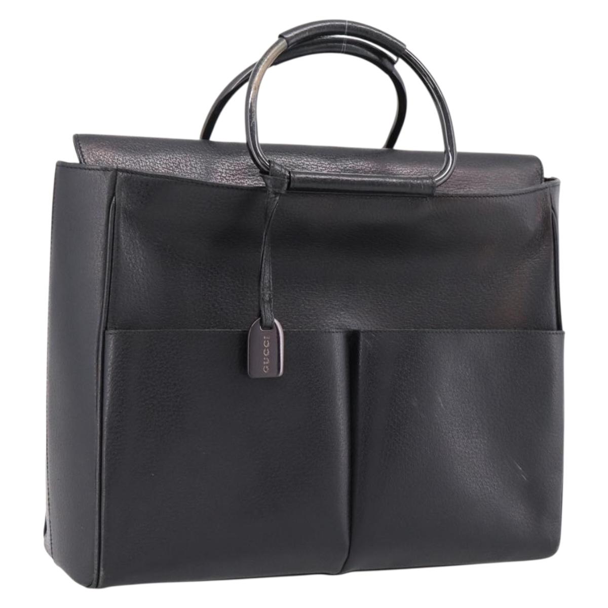 GUCCI Hand Bag Leather Black Silver 002 3754 1313 Auth ep15717