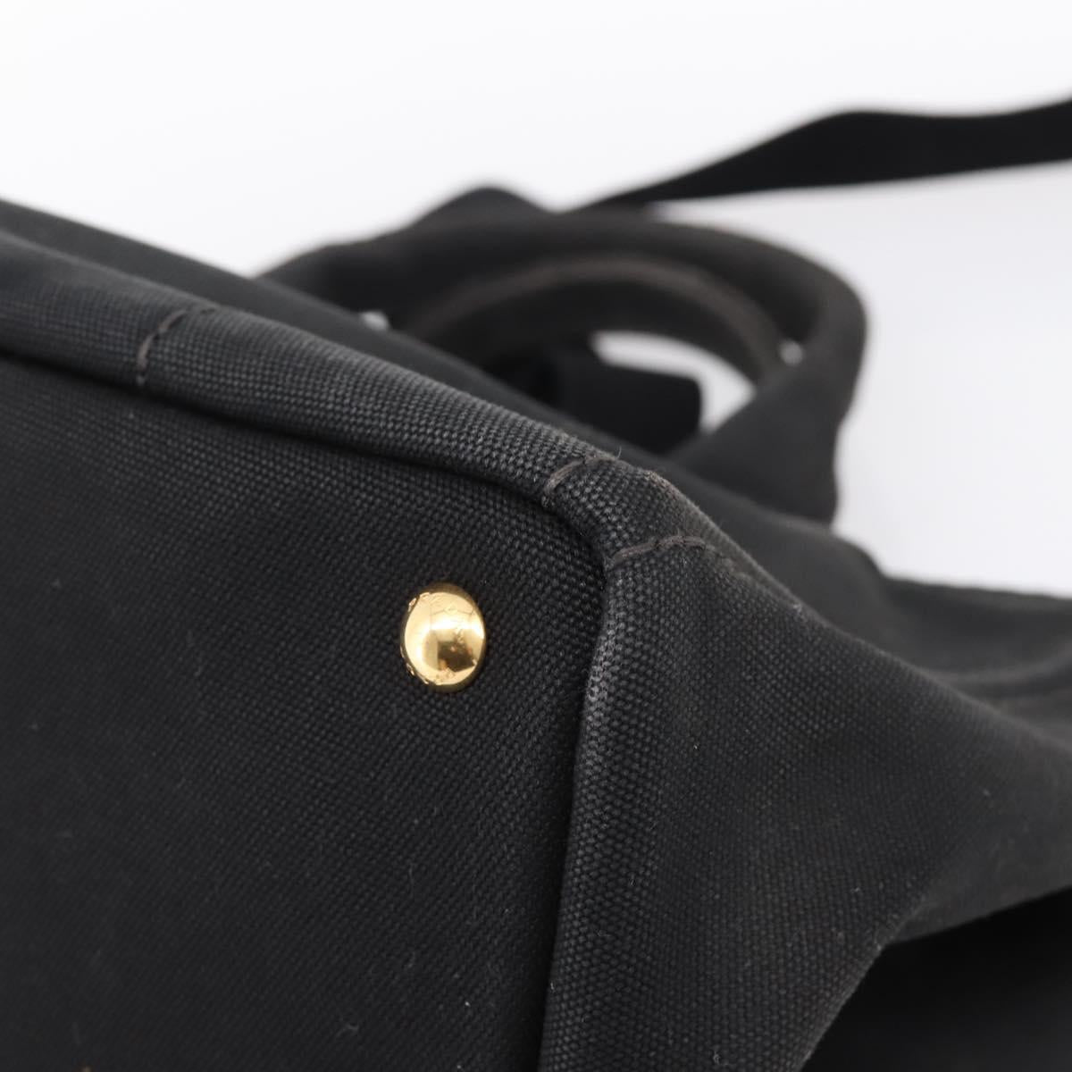 PRADA Canapa MM Hand Bag Canvas 2way Black Gold Tone Auth ep15718