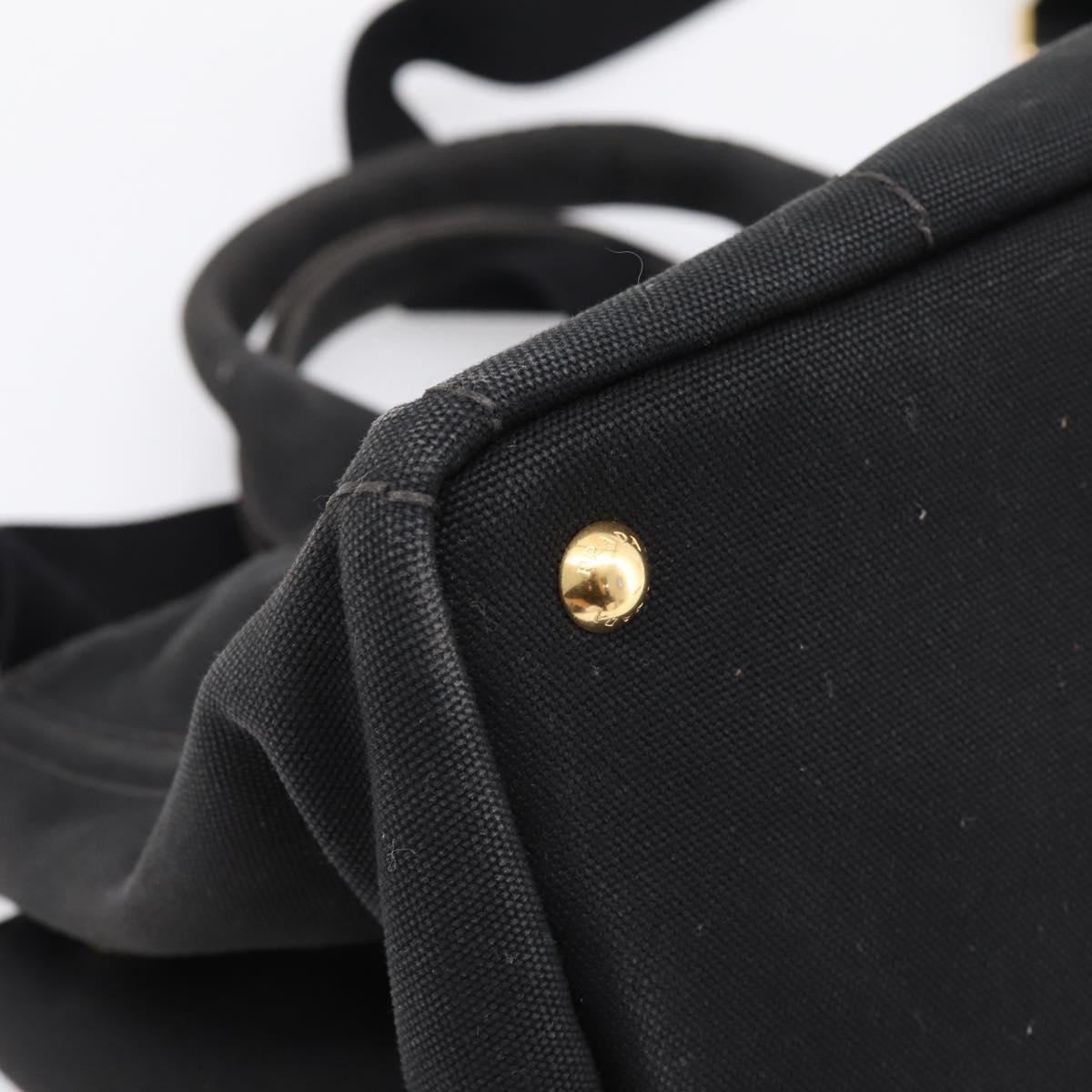 PRADA Canapa MM Hand Bag Canvas 2way Black Gold Tone Auth ep15718