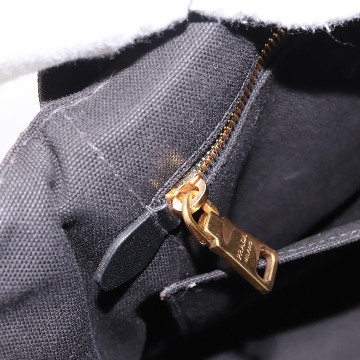 PRADA Canapa MM Hand Bag Canvas 2way Black Gold Tone Auth ep15718