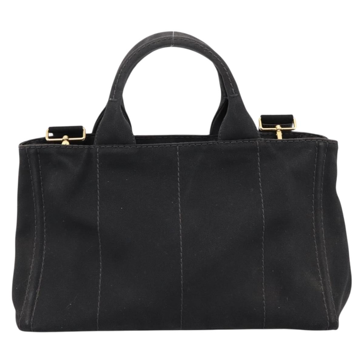 PRADA Canapa MM Hand Bag Canvas 2way Black Gold Tone Auth ep15718