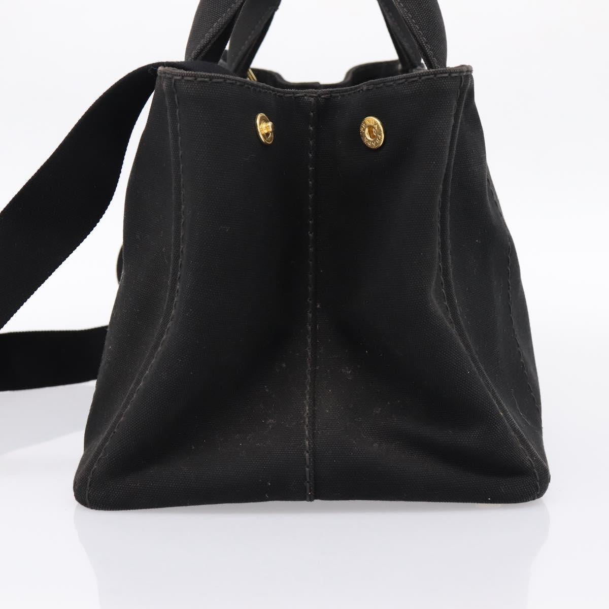 PRADA Canapa MM Hand Bag Canvas 2way Black Gold Tone Auth ep15718