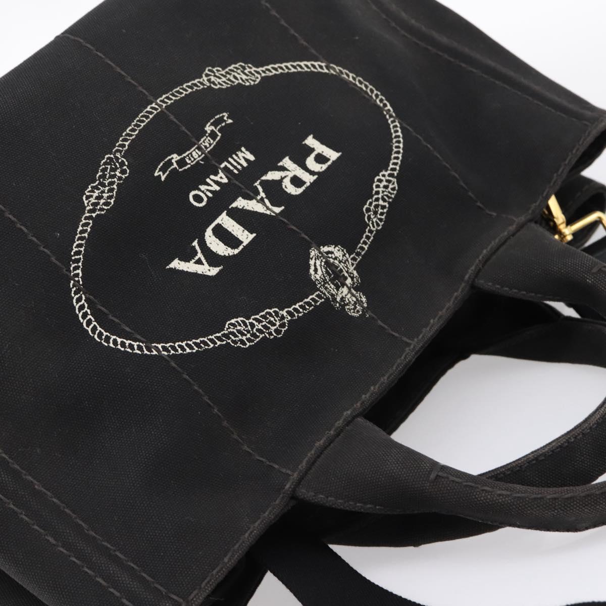 PRADA Canapa MM Hand Bag Canvas 2way Black Gold Tone Auth ep15718