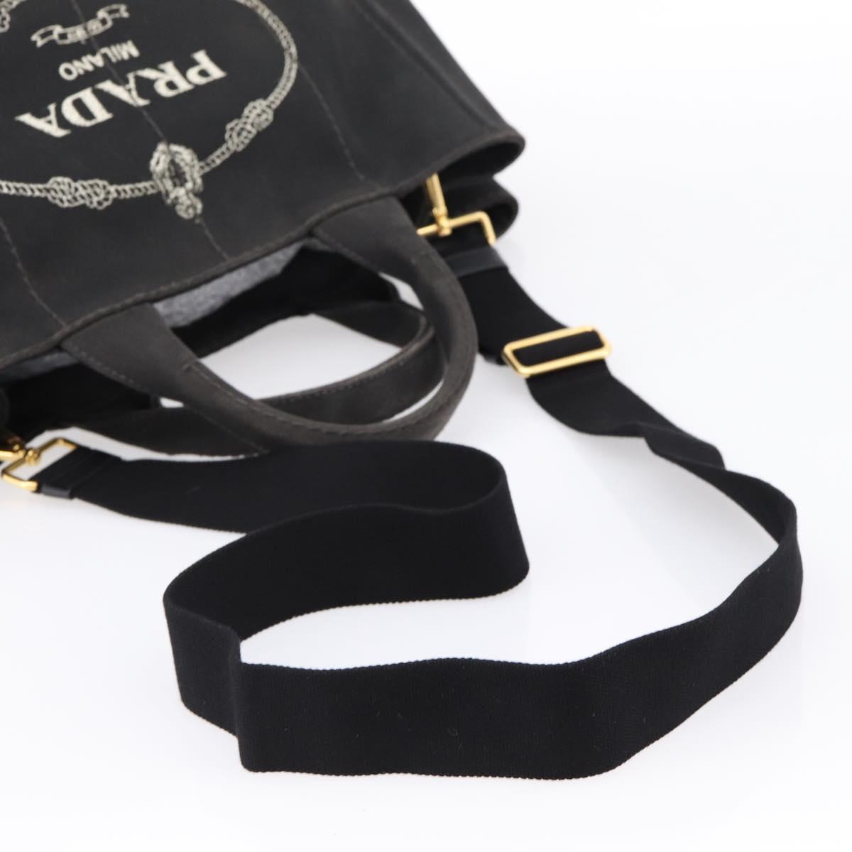 PRADA Canapa MM Hand Bag Canvas 2way Black Gold Tone Auth ep15718