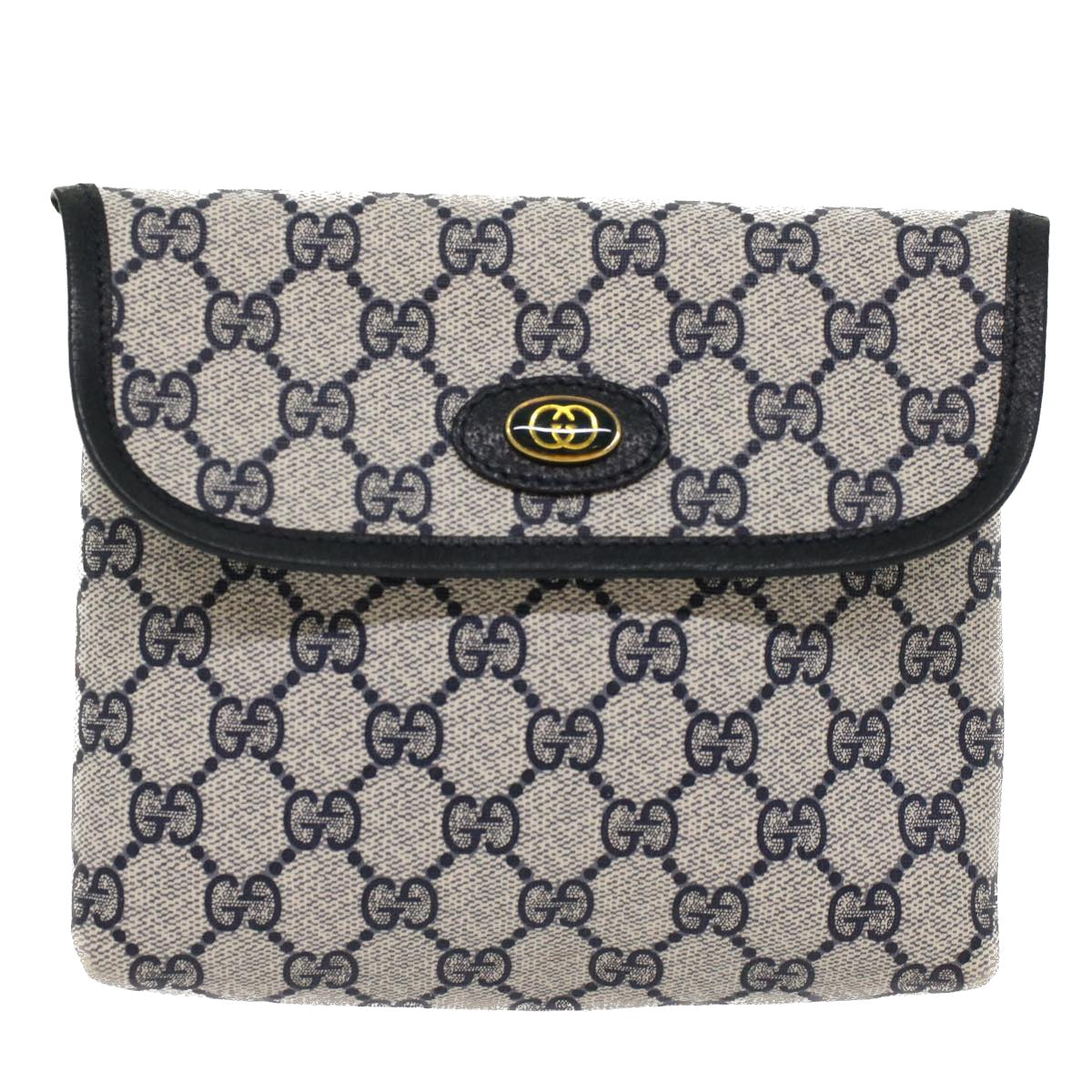 GUCCI GG Canvas Pouch PVC Leather Gray Navy 010 378 Auth ep1572