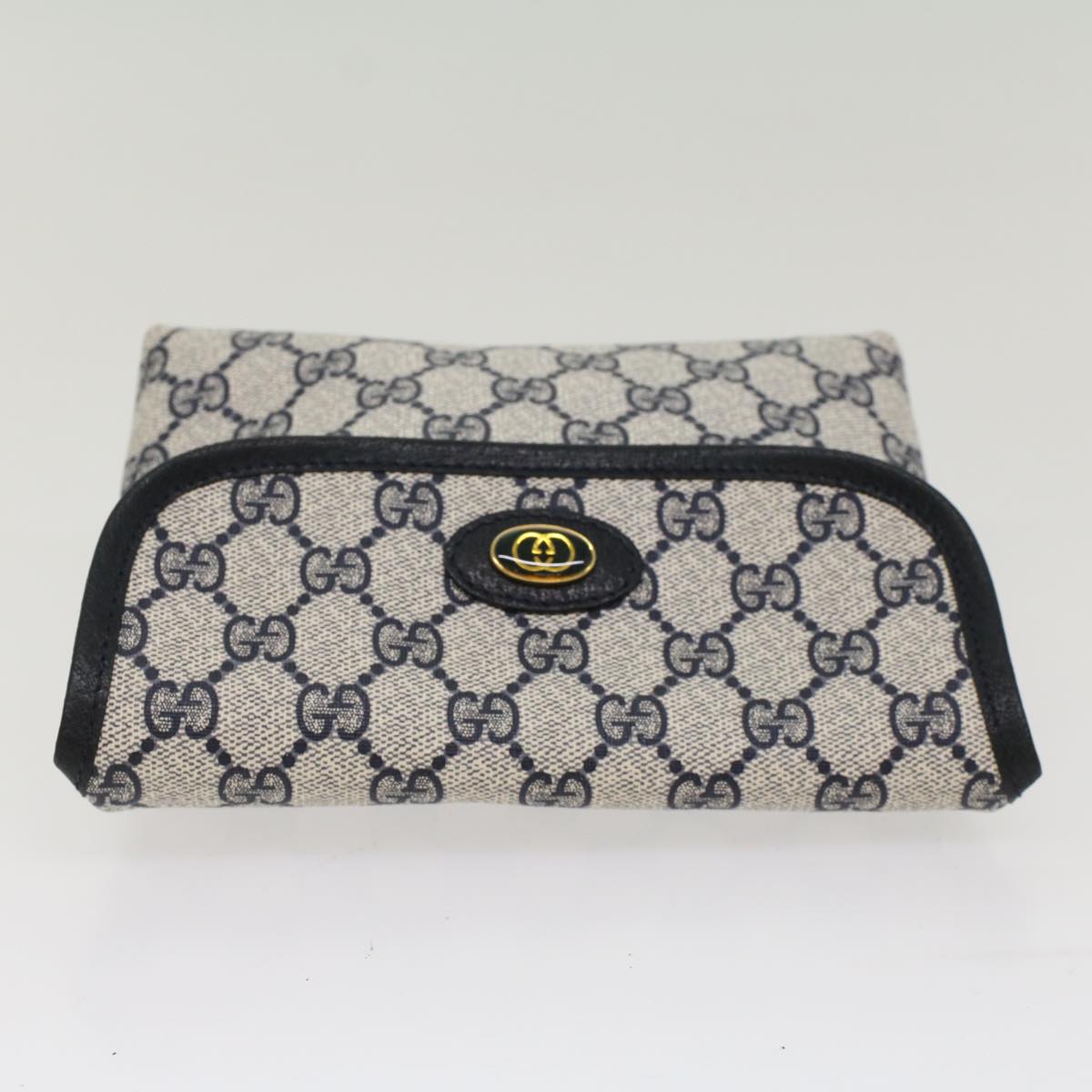 GUCCI GG Canvas Pouch PVC Leather Gray Navy 010 378 Auth ep1572