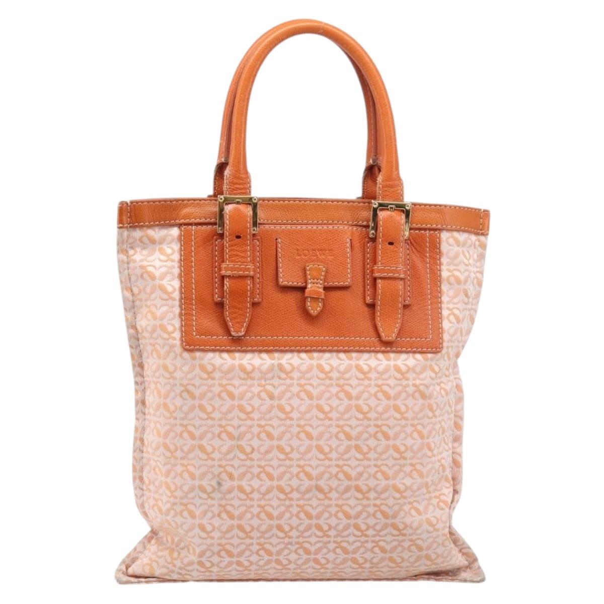 LOEWE anagram Tote Bag Canvas Orange Gold Tone Auth ep15720