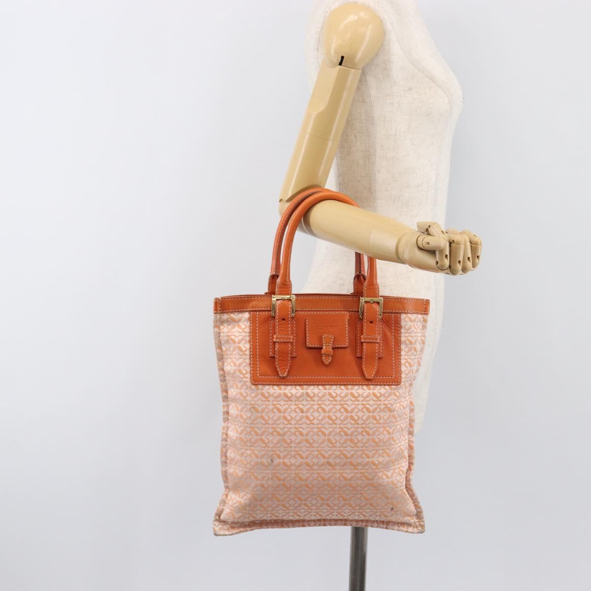 LOEWE anagram Tote Bag Canvas Orange Gold Tone Auth ep15720