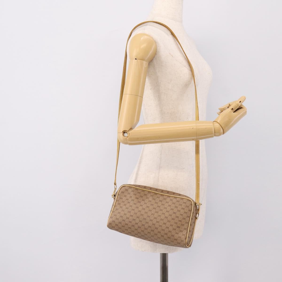 GUCCI Micro GG Shoulder Bag PVC Leather Beige Gold Tone 007 87 0012 Auth ep15721