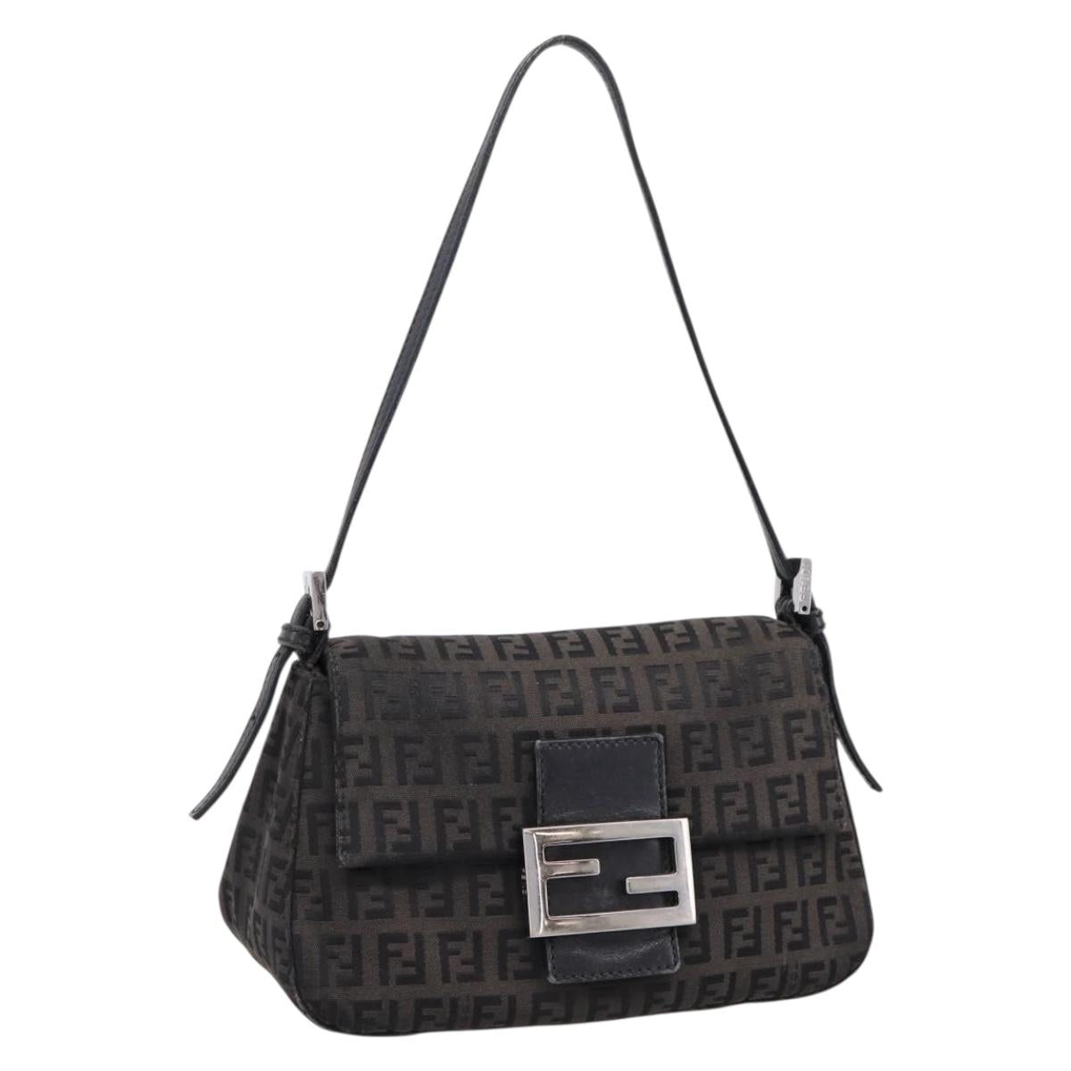 FENDI Zucchino Canvas Mamma Baguette Bag Black Silver 8BR180 Auth ep15723A