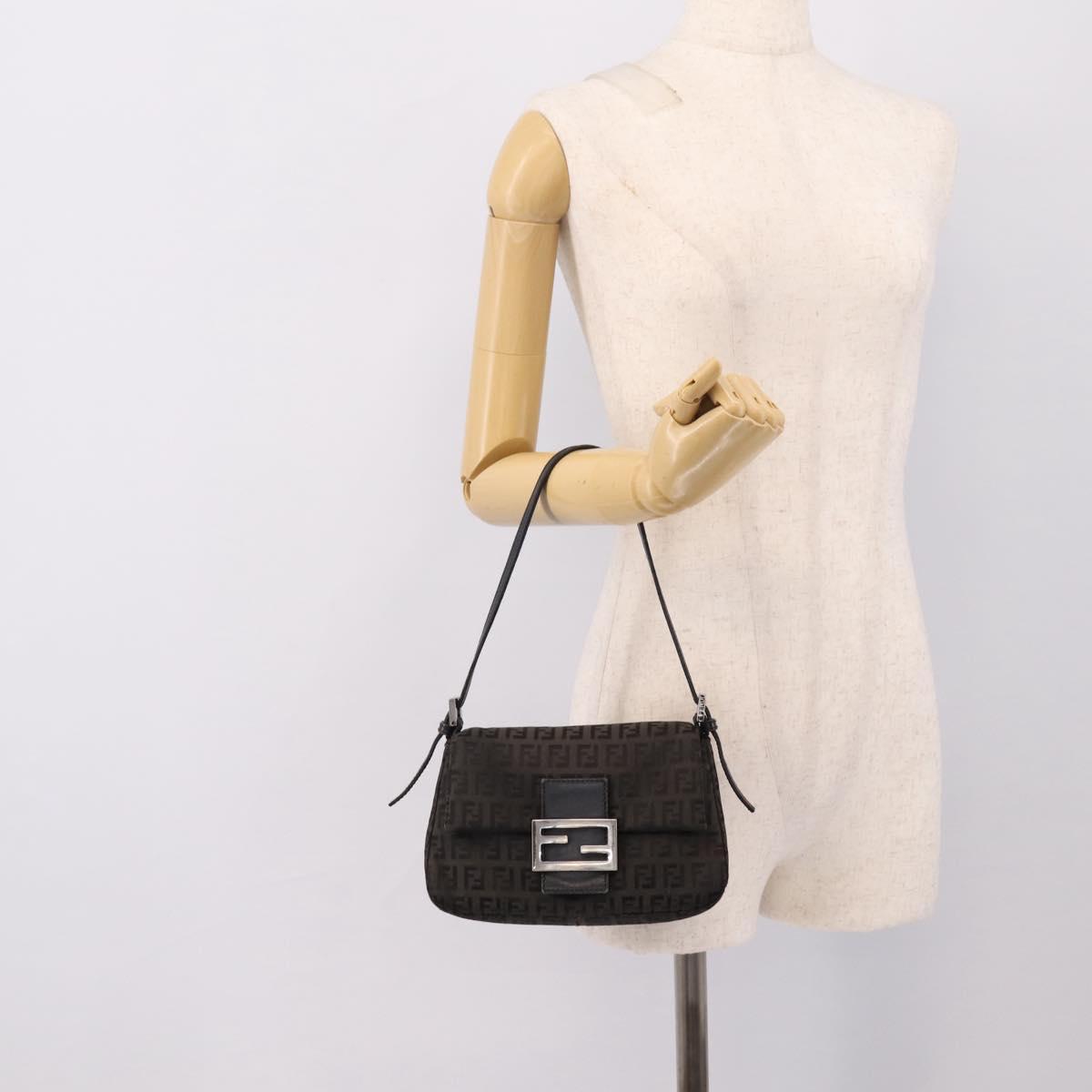 FENDI Zucchino Canvas Mamma Baguette Bag Black Silver 8BR180 Auth ep15723A