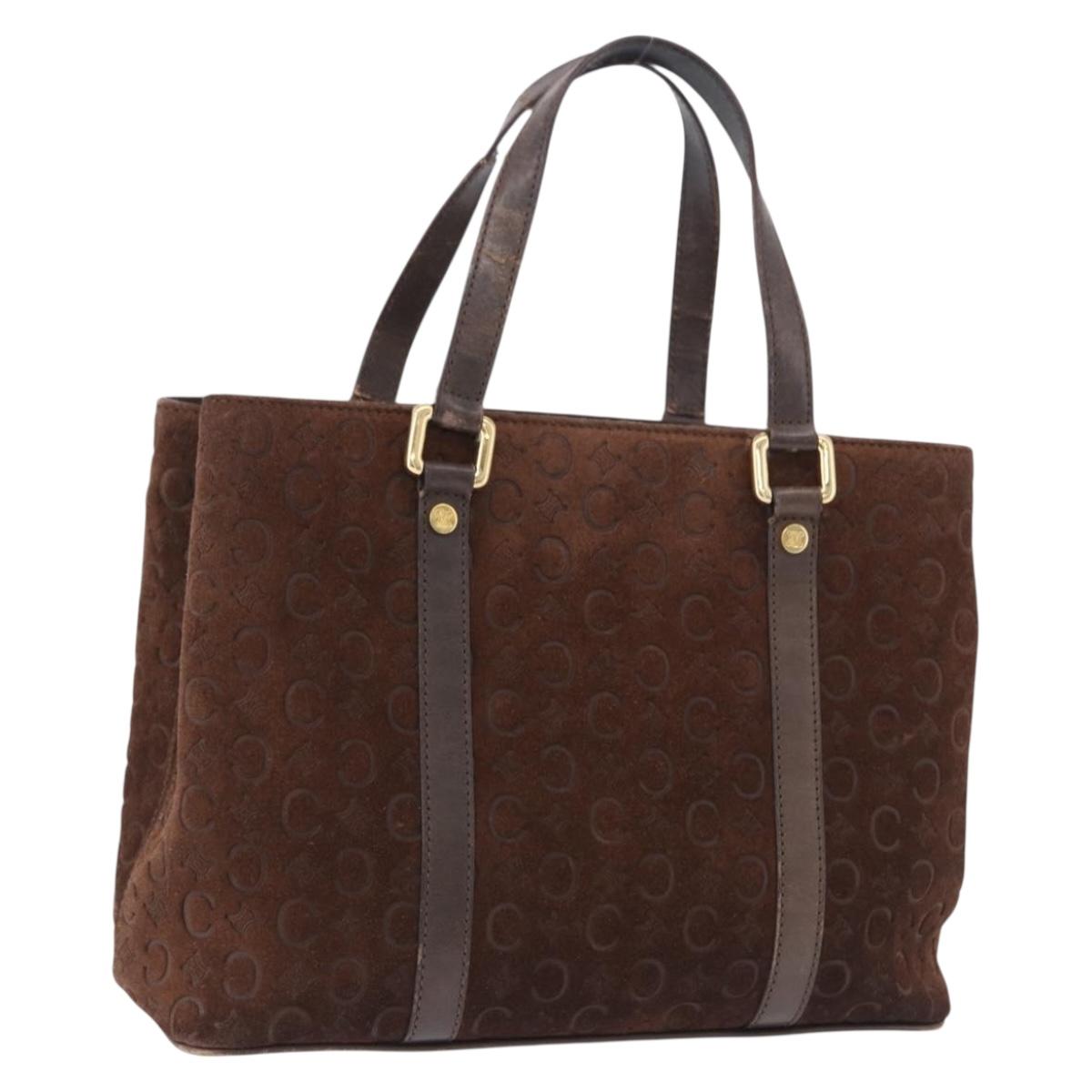 CELINE C Macadam Hand Bag Suede Brown Gold Tone Auth ep15724