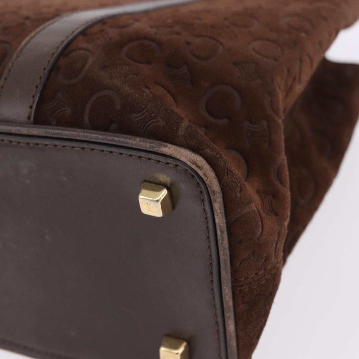CELINE C Macadam Hand Bag Suede Brown Gold Tone Auth ep15724