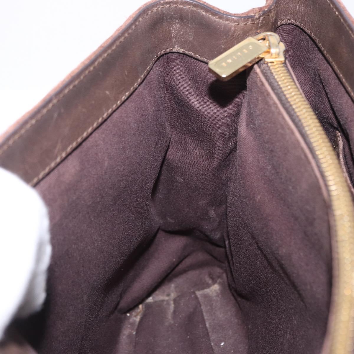 CELINE C Macadam Hand Bag Suede Brown Gold Tone Auth ep15724