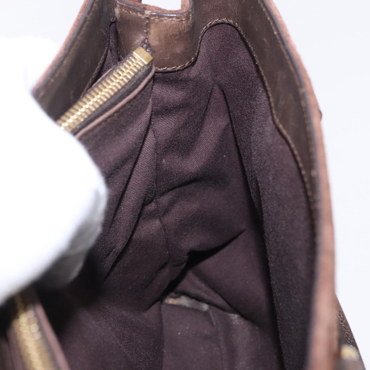 CELINE C Macadam Hand Bag Suede Brown Gold Tone Auth ep15724
