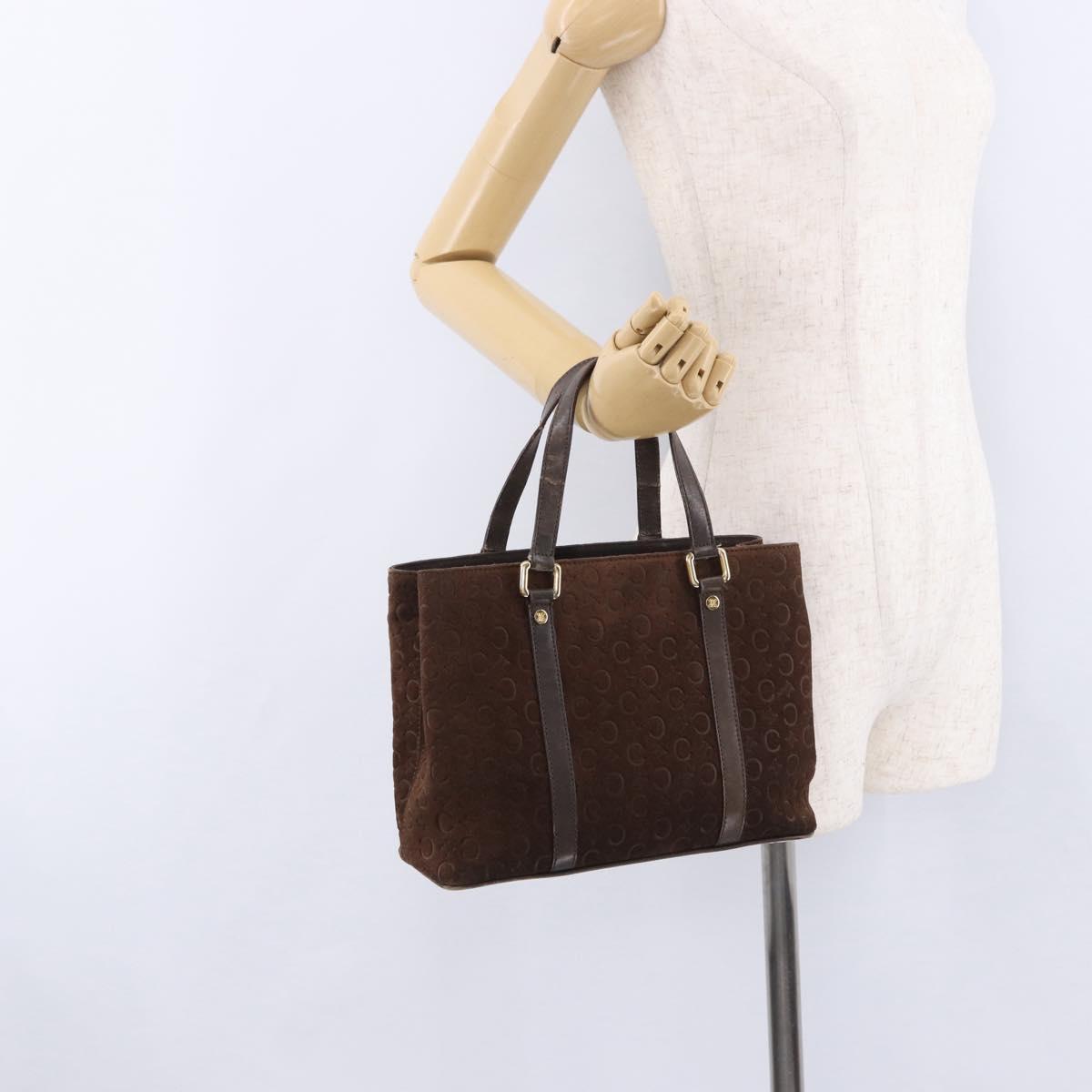 CELINE C Macadam Hand Bag Suede Brown Gold Tone Auth ep15724