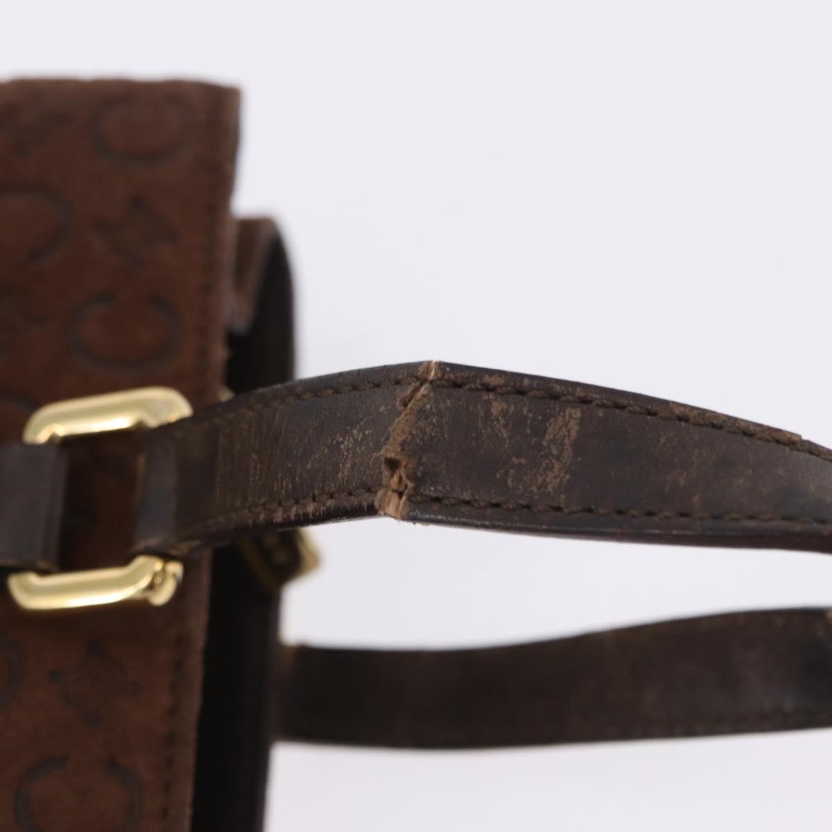 CELINE C Macadam Hand Bag Suede Brown Gold Tone Auth ep15724