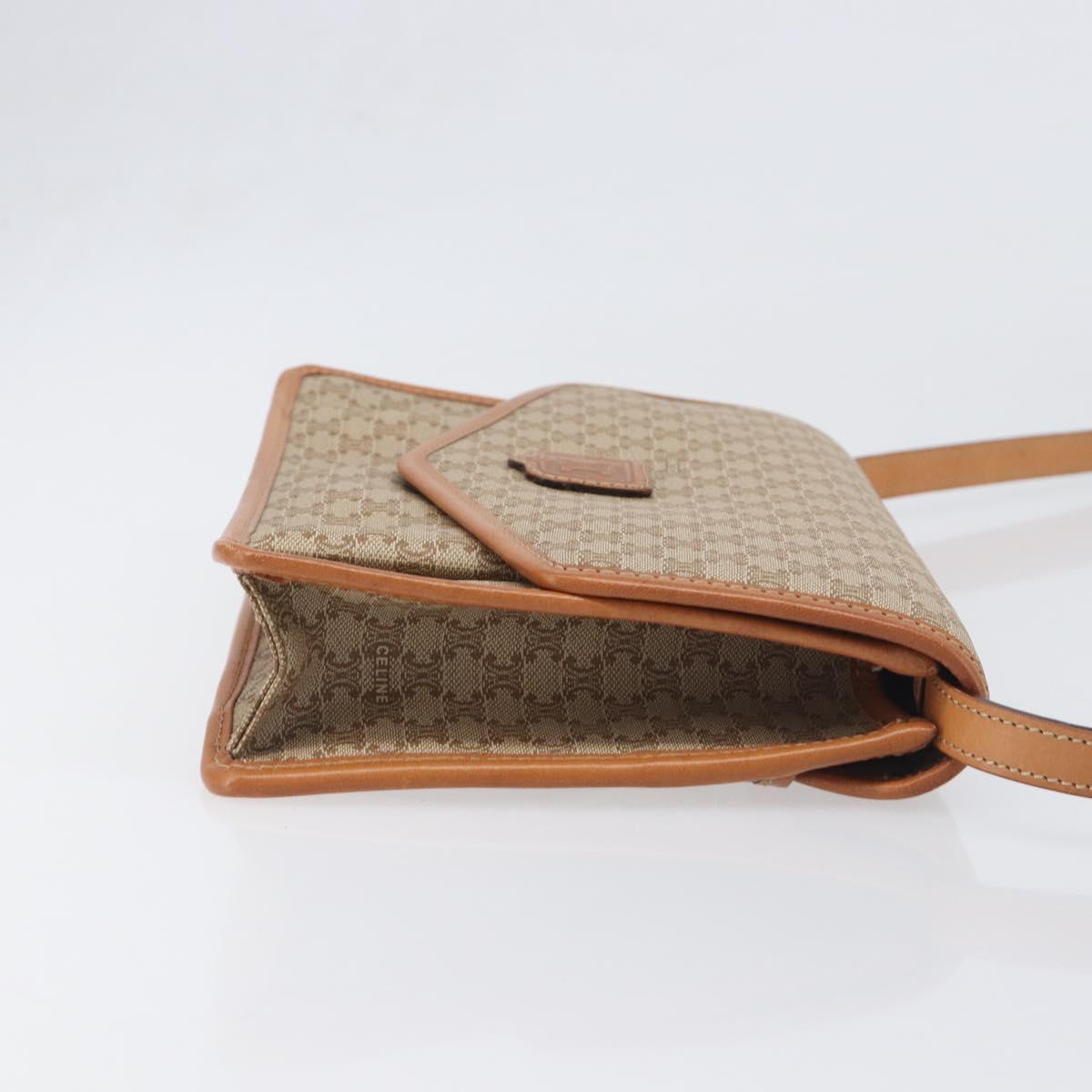 CELINE Macadam Shoulder Bag PVC Leather Beige Gold Tone Auth ep15726