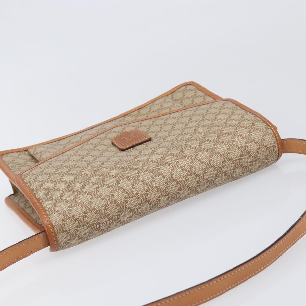 CELINE Macadam Shoulder Bag PVC Leather Beige Gold Tone Auth ep15726