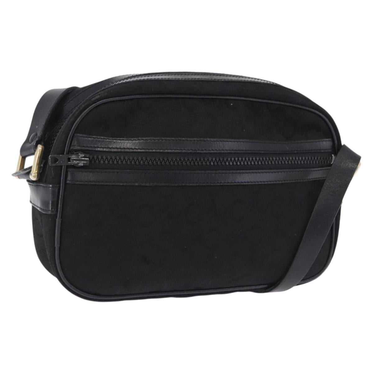 CELINE C Saluki Shoulder Bag Canvas Black Gold Tone Auth ep15727