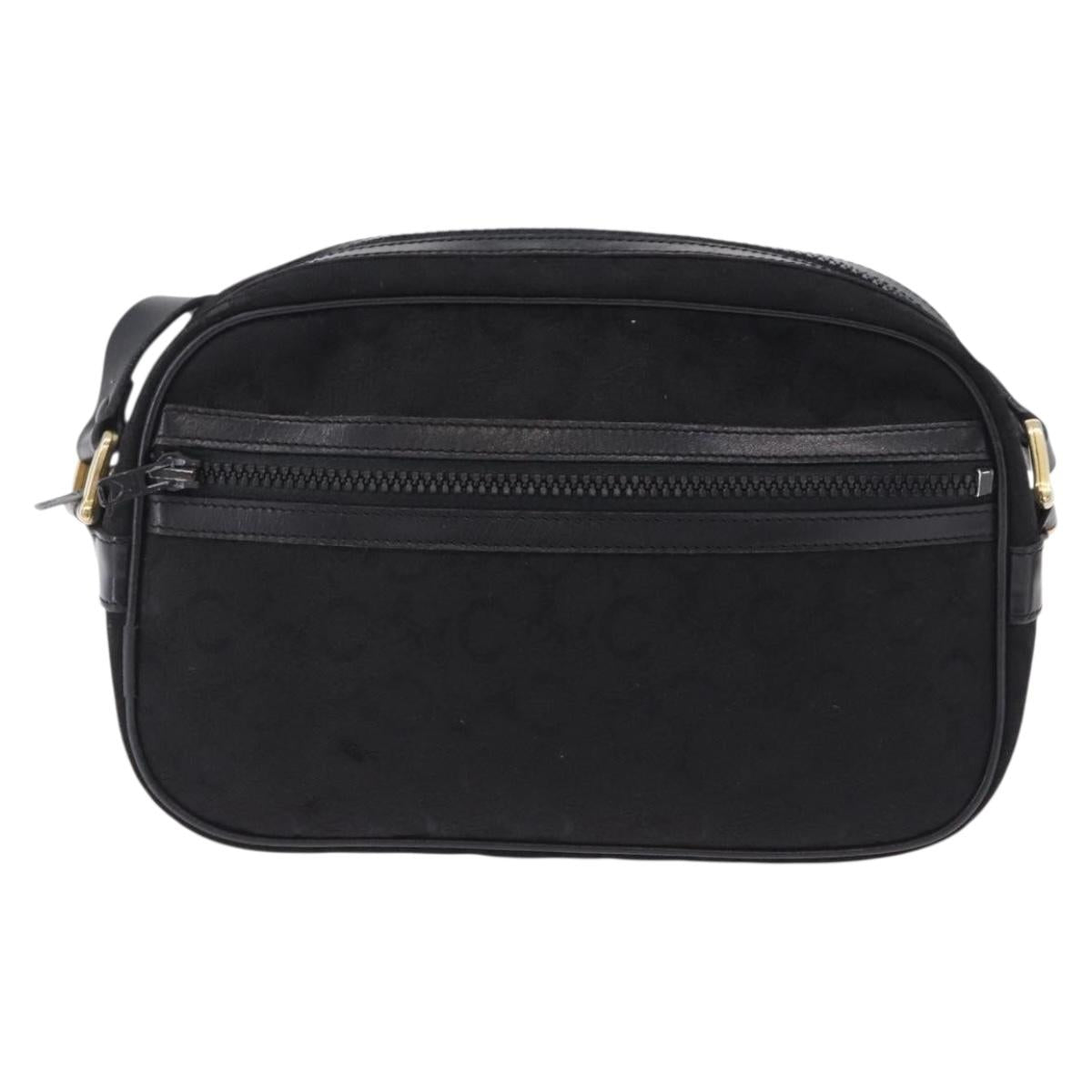 CELINE C Saluki Shoulder Bag Canvas Black Gold Tone Auth ep15727