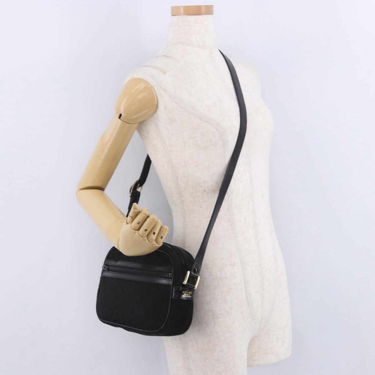 CELINE C Saluki Shoulder Bag Canvas Black Gold Tone Auth ep15727
