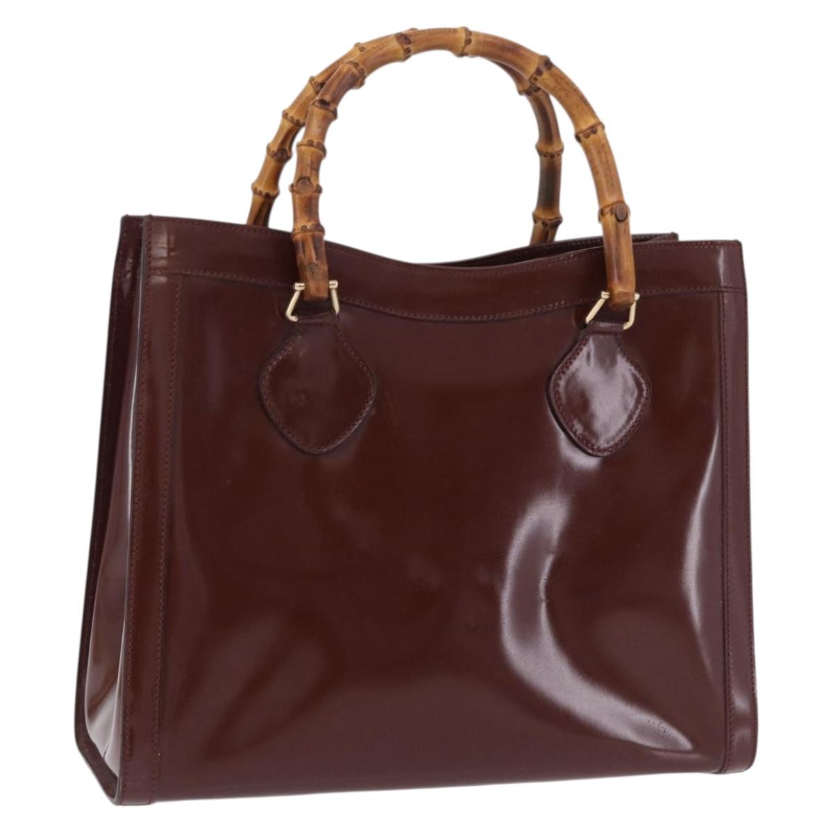 GUCCI Bamboo Hand Bag Patent Outlet Brown Gold Tone 002 8260 2853 Auth ep15729A