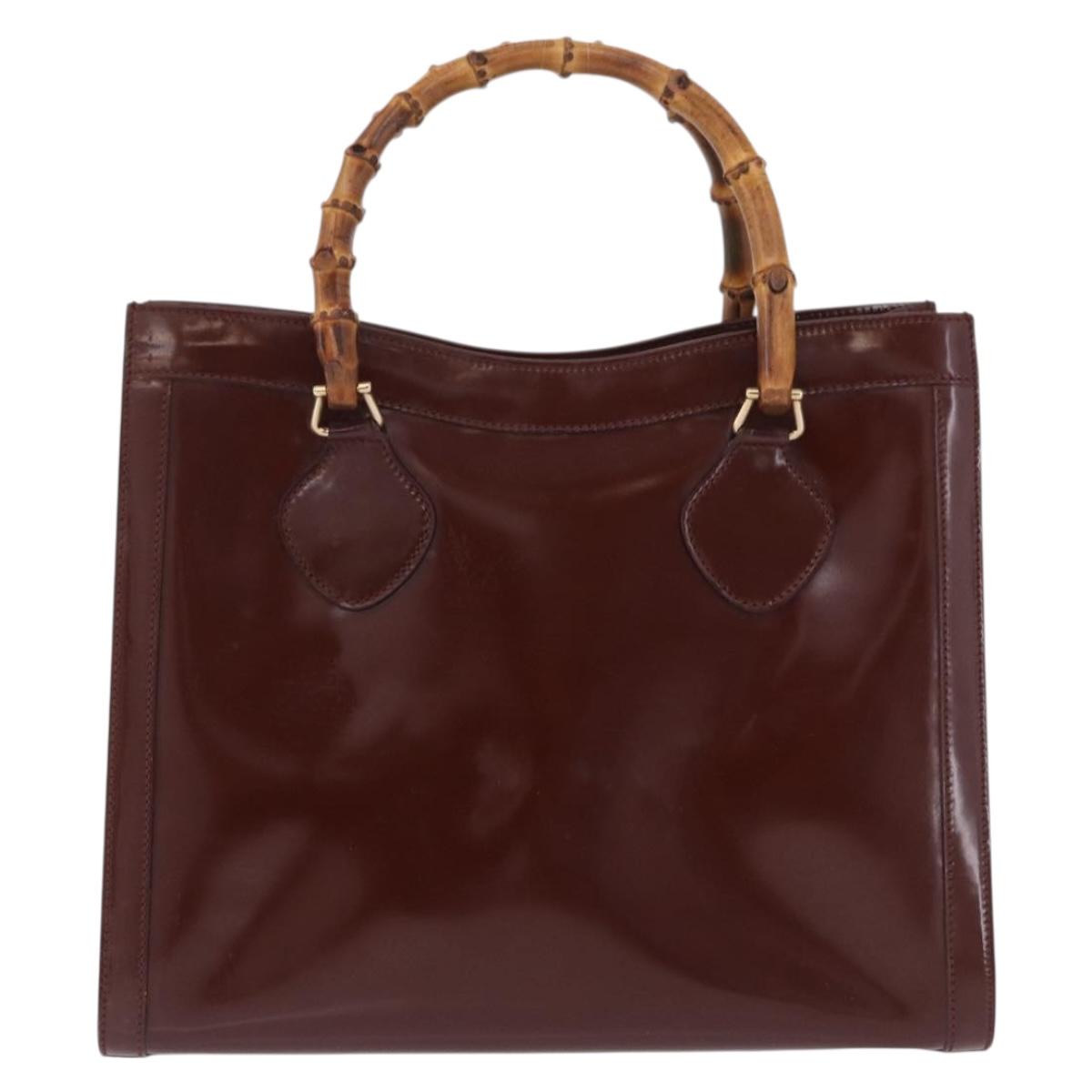 GUCCI Bamboo Hand Bag Patent Outlet Brown Gold Tone 002 8260 2853 Auth ep15729A