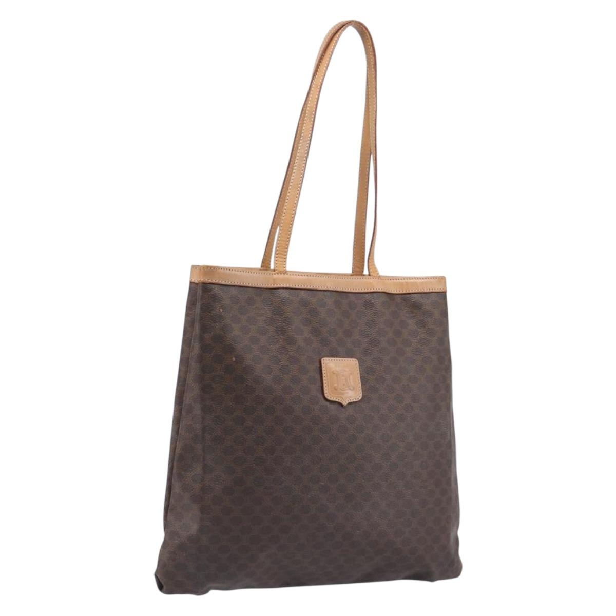 CELINE Macadam Tote Bag PVC Leather Brown Beige Auth ep15731