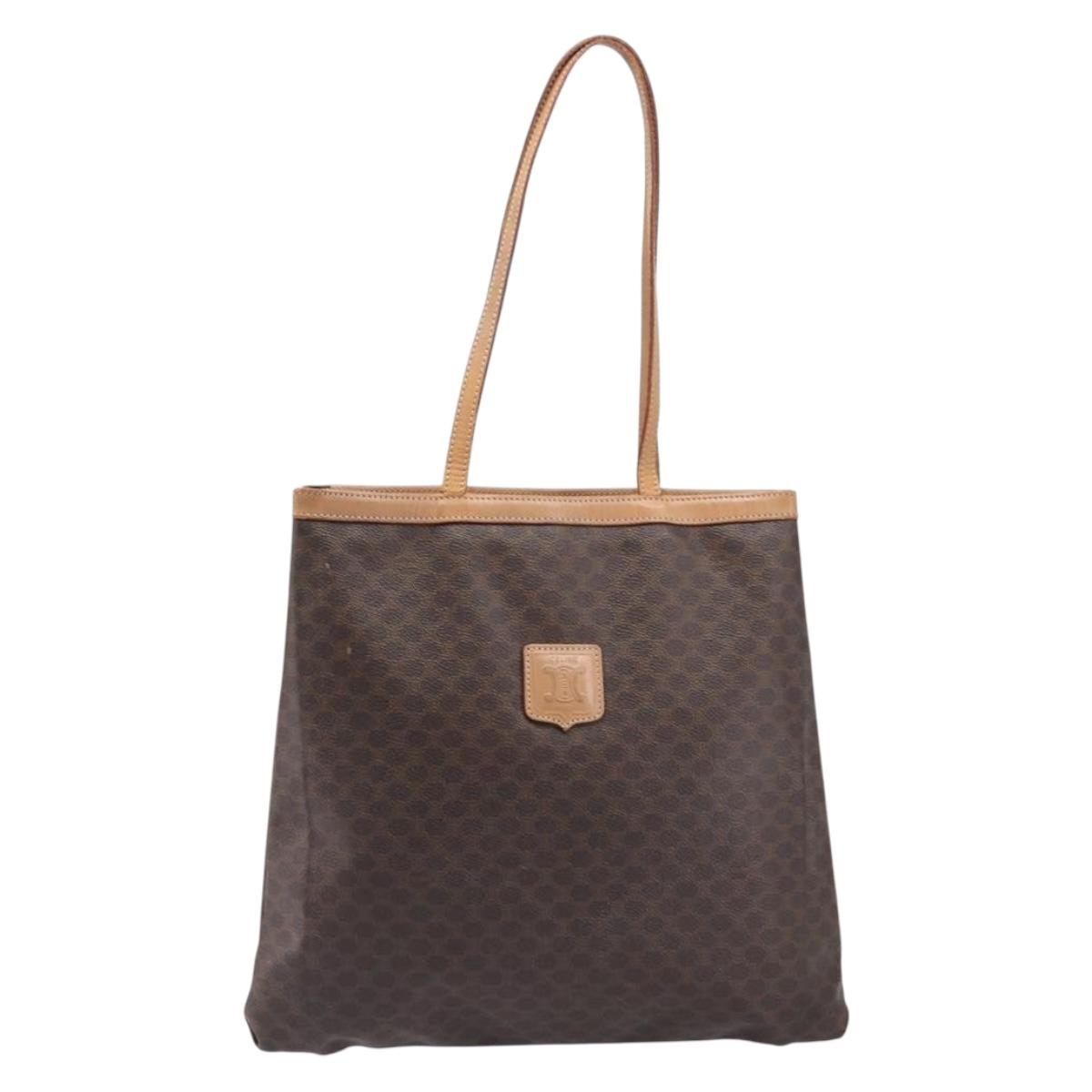 CELINE Macadam Tote Bag PVC Leather Brown Beige Auth ep15731