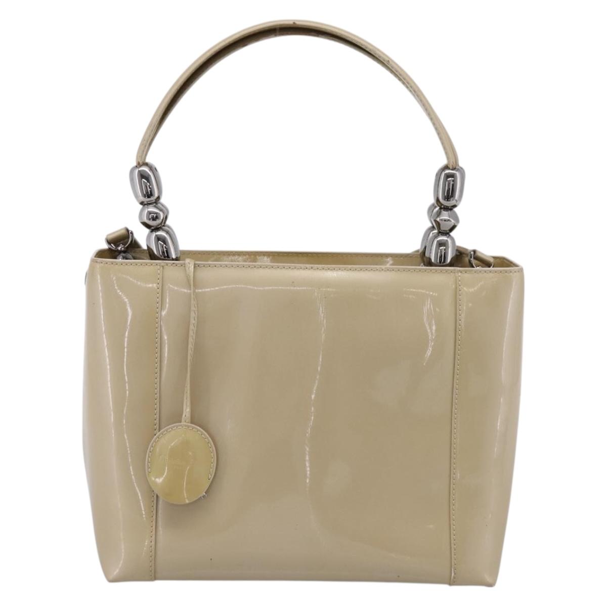 Christian Dior Maris Pearl Hand Bag Patent 2way Beige Silver Auth ep15732