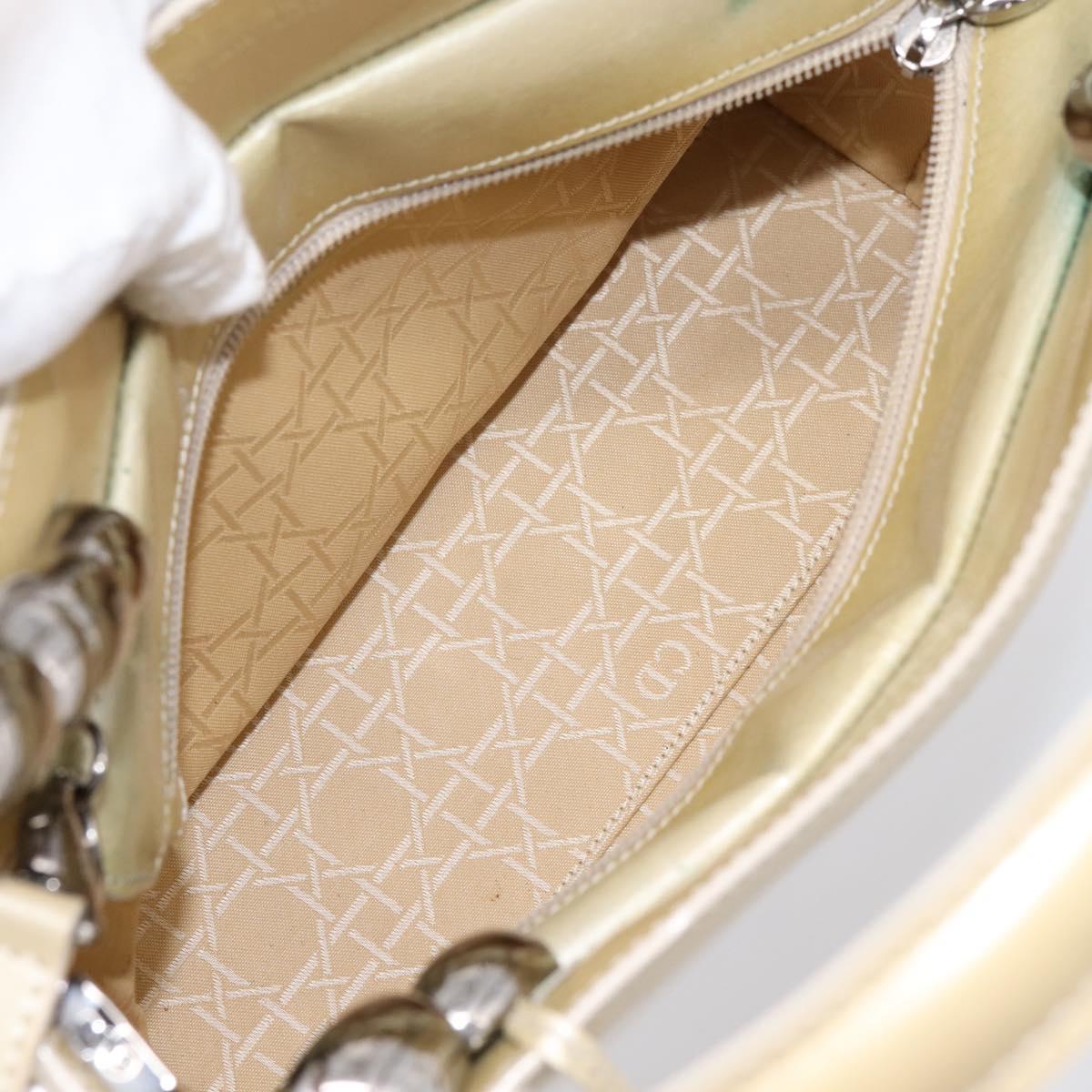 Christian Dior Maris Pearl Hand Bag Patent 2way Beige Silver Auth ep15732
