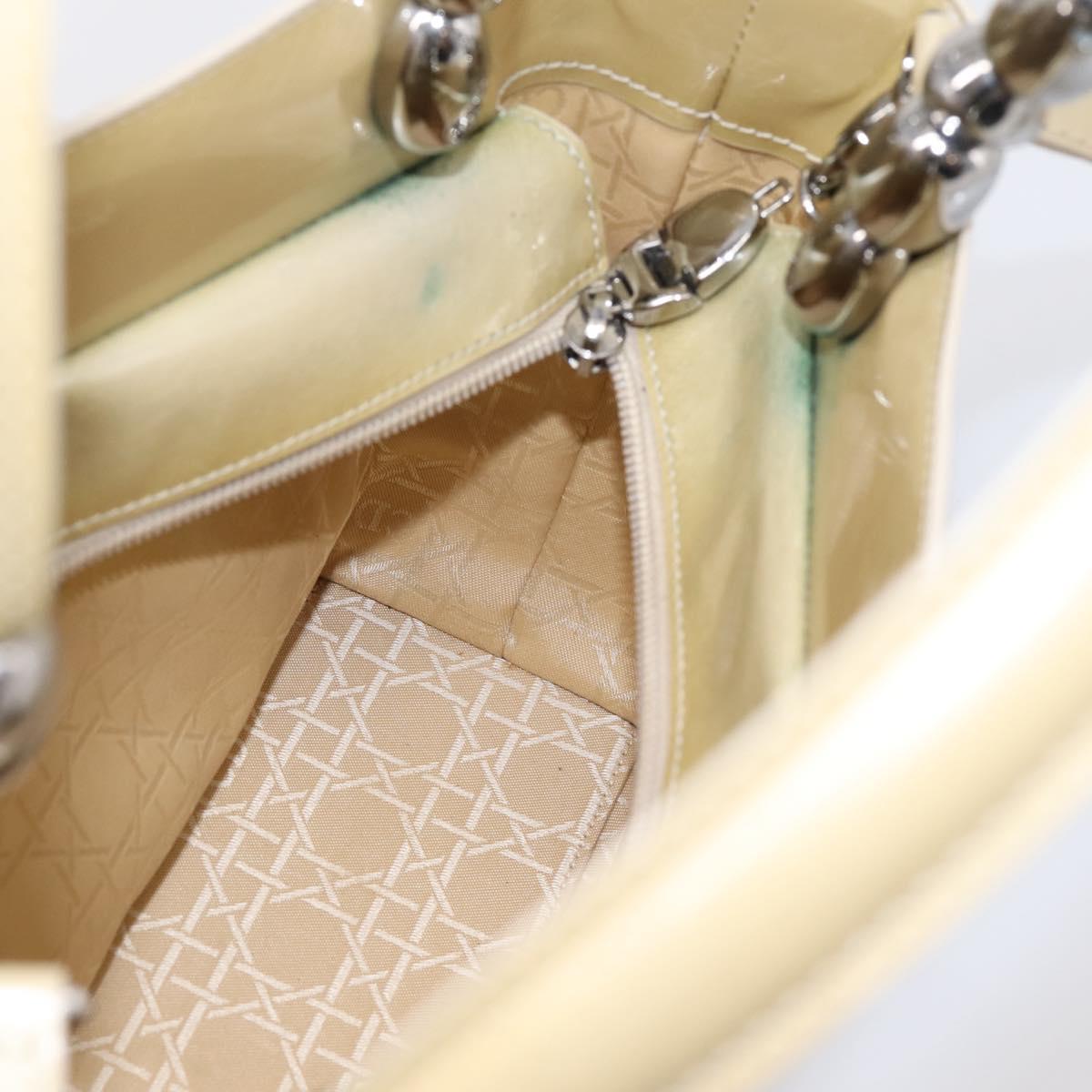 Christian Dior Maris Pearl Hand Bag Patent 2way Beige Silver Auth ep15732