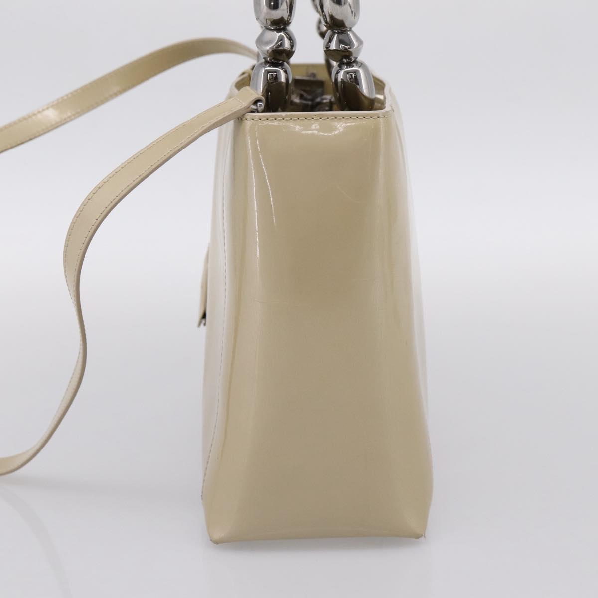 Christian Dior Maris Pearl Hand Bag Patent 2way Beige Silver Auth ep15732