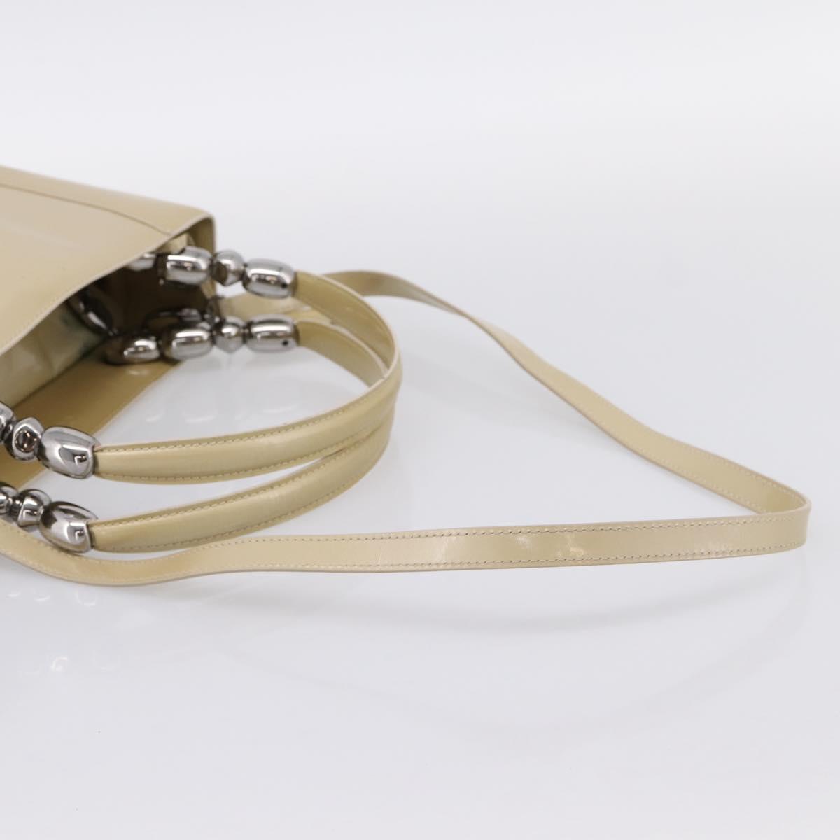 Christian Dior Maris Pearl Hand Bag Patent 2way Beige Silver Auth ep15732