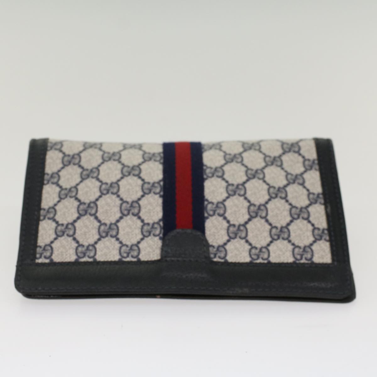 GUCCI GG Canvas Sherry Line Clutch Bag Gray Red Navy 04 014 2125 23 Auth ep1574