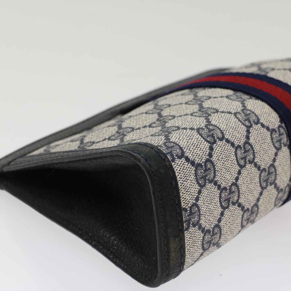 GUCCI GG Canvas Sherry Line Clutch Bag Gray Red Navy 04 014 2125 23 Auth ep1574