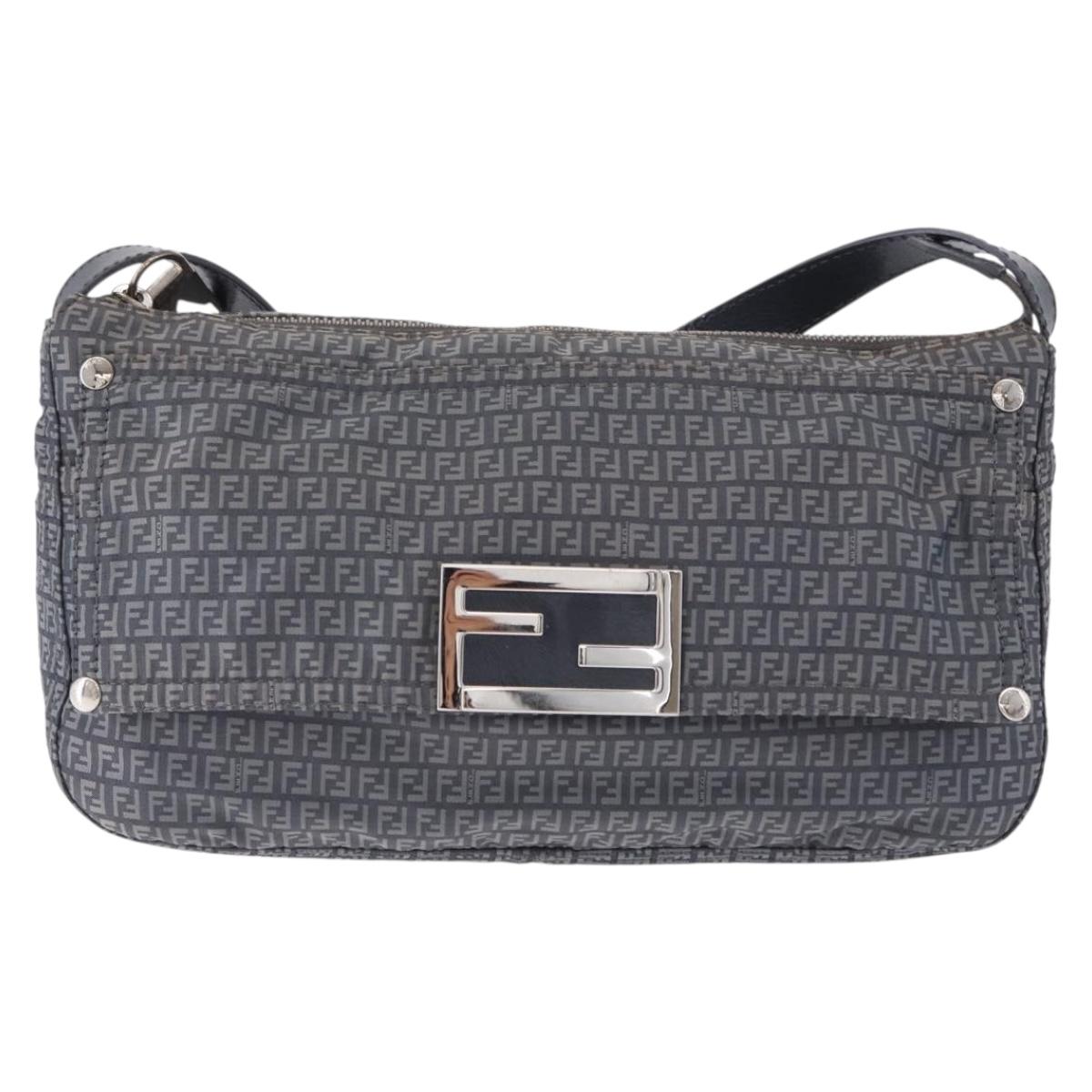 FENDI Zucchino Canvas Shoulder Bag Nylon Navy Silver 8BT166 Auth ep15741