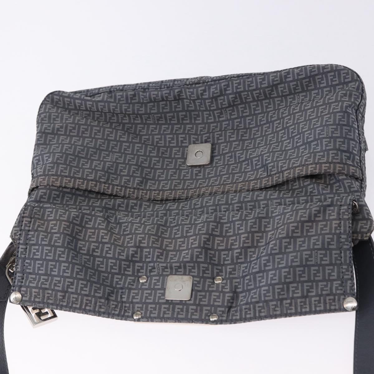 FENDI Zucchino Canvas Shoulder Bag Nylon Navy Silver 8BT166 Auth ep15741
