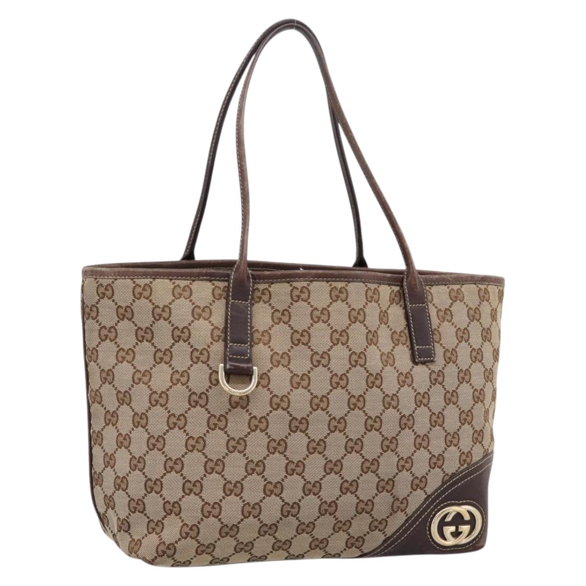 GUCCI GG Canvas Tote Bag Beige Gold Tone 169946 Auth ep15744