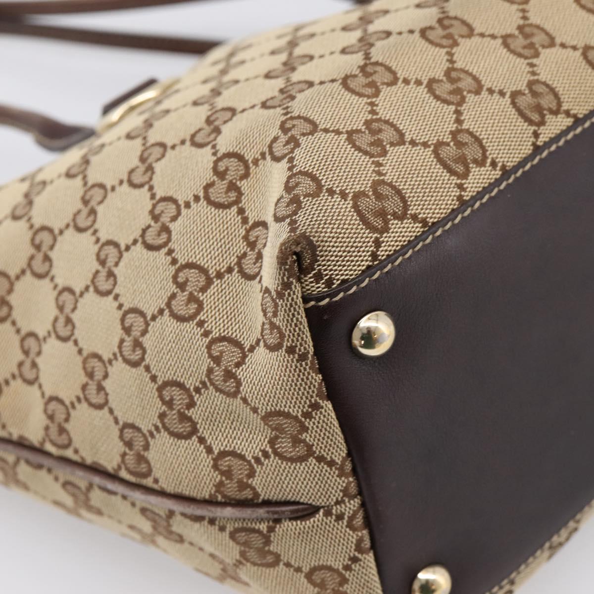 GUCCI GG Canvas Tote Bag Beige Gold Tone 169946 Auth ep15744