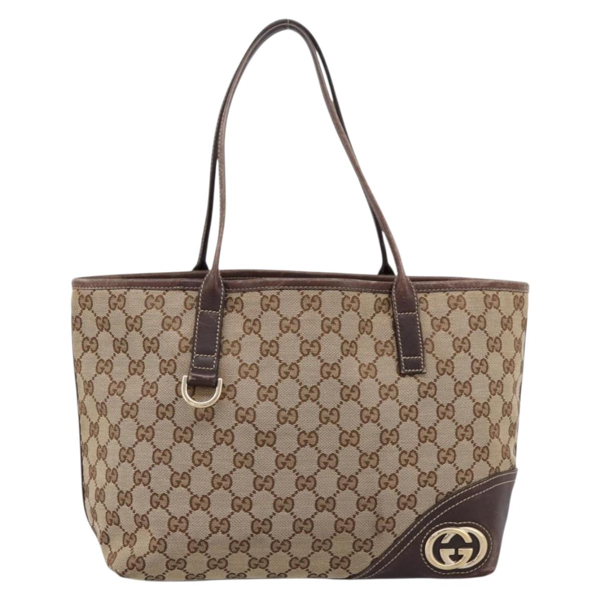 GUCCI GG Canvas Tote Bag Beige Gold Tone 169946 Auth ep15744