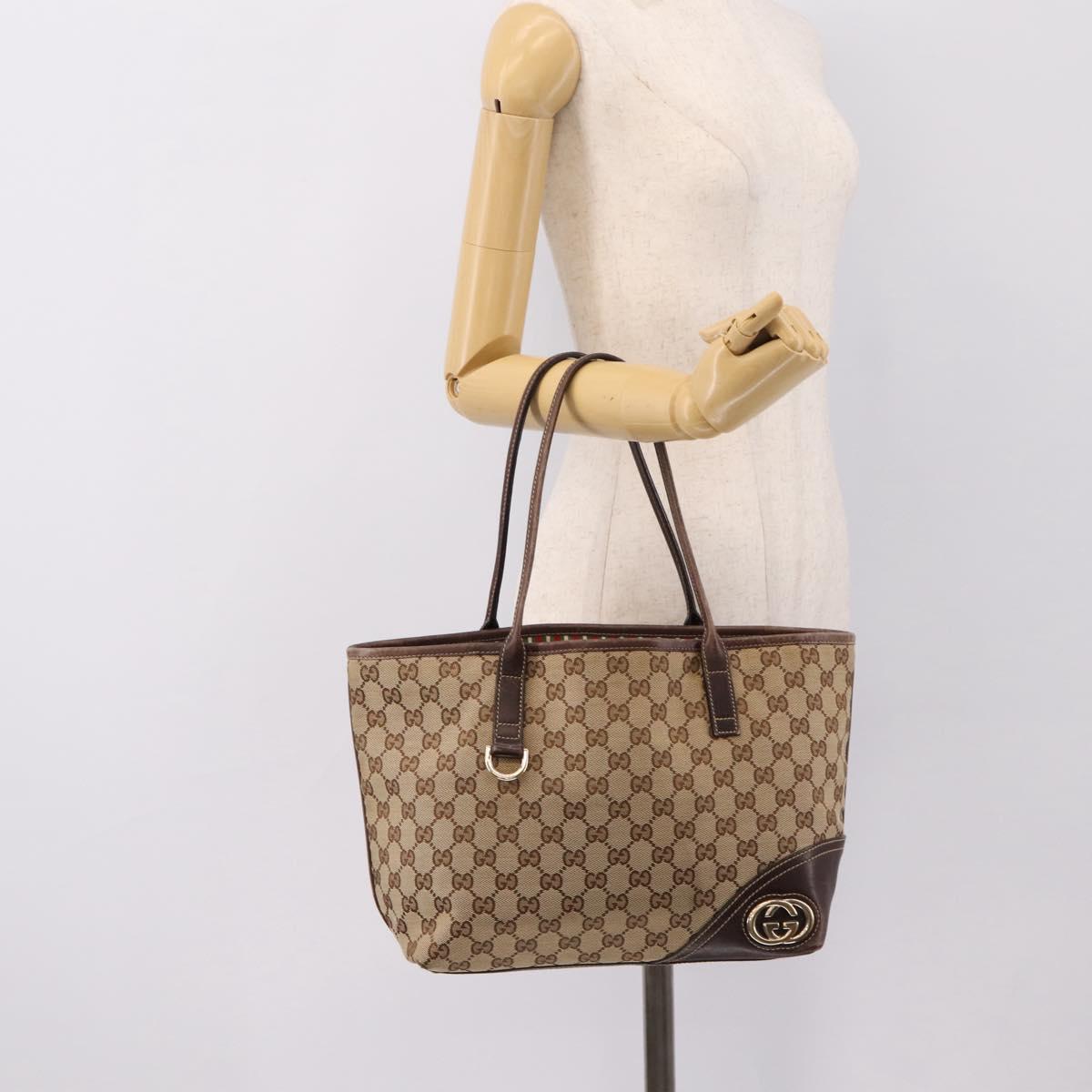 GUCCI GG Canvas Tote Bag Beige Gold Tone 169946 Auth ep15744